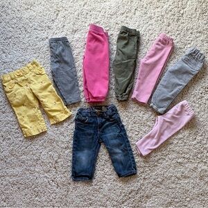 Baby Girl Mixed Pants Bundle - Denim, Pink, Yellow, Olive, Gray 6-12 Months